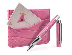 Boligrafo y wallet belius cocktails cosmopolitan aluminio rosa plateado relievetinta color azul caja diseńo