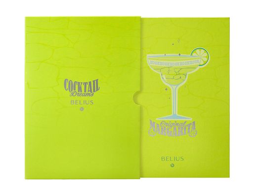 Boligrafo y wallet belius cocktails margarita aluminio verde lima plateado relieve tinta color azul caja de