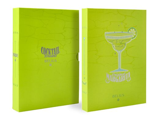 Boligrafo y wallet belius cocktails margarita aluminio verde lima plateado relieve tinta color azul caja de