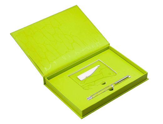 Boligrafo y wallet belius cocktails margarita aluminio verde lima plateado relieve tinta color azul caja de