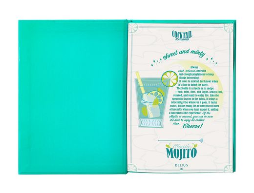 Boligrafo y wallet belius cocktails mojito aluminio verde plateado relieve tinta color azul caja de diseńo