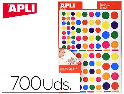 Bolsa 6 hojas gomets (664u.) redondos, cuadrados y triángulos 160x217 mm Apli 13240