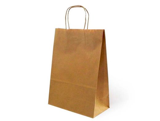 Bolsa de papel basika kraft reciclado asa retorcida liso natural tamaño "l" 320x140x400 mm