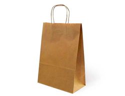 Bolsa de papel basika kraft reciclado asa retorcida liso natural tamaño "s" 240x100x320 mm