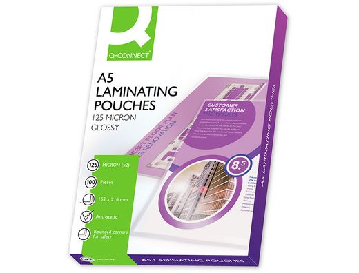 Bolsa de plastificar q-connect 153 x 216 mm 125 mc din a5 a caja de 100 unidades