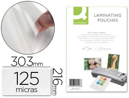 Bolsa de plastificar q-connect 303 x 216 mm din a4 125 mc autoadhesivas caja de 100 unidades