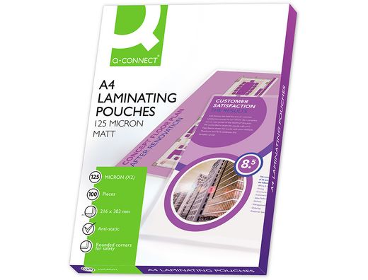 Bolsa de plastificar q-connect 303 x 216 mm din a4 125 mc autoadhesivas caja de 100 unidades