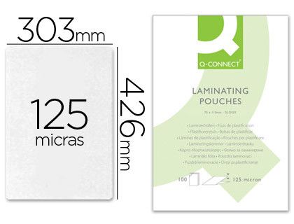 Bolsa de plastificar q-connect 303 x 426 mm 125 mc din a3 caja de 100 unidades