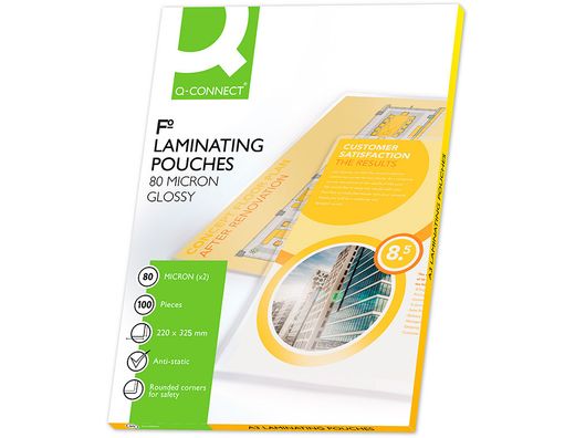 Bolsa de plastificar q-connect 325 x 220 mm 80 mc folio caja de 100 unidades