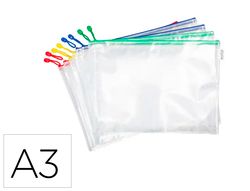 Bolsa multiusos djois zipper con cremallera din A3 pack de 8 unidades colores surtidos