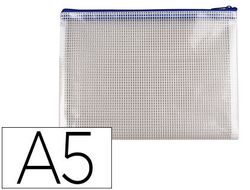 Bolsa multiusos q-connect malla din A5 apertura superior con cremallera azul