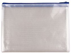 Bolsa multiusos q-connect malla din A5 apertura superior con cremallera azul