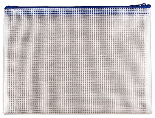 Bolsa multiusos q-connect malla din A5 apertura superior con cremallera azul