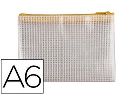 Bolsa multiusos q-connect malla din a6 apertura superior con cremallera amarillo
