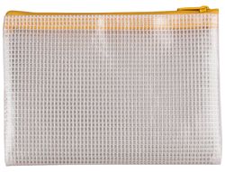 Bolsa multiusos q-connect malla din a6 apertura superior con cremallera amarillo