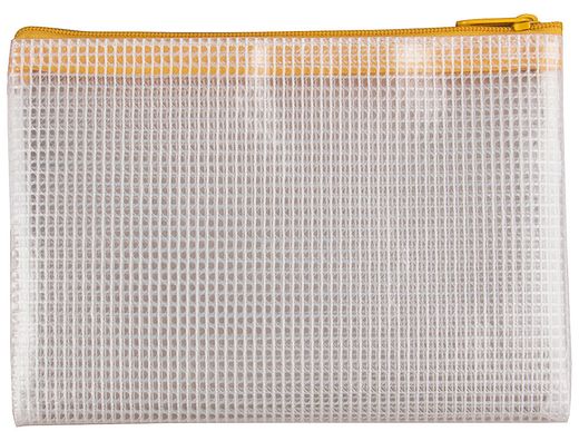 Bolsa multiusos q-connect malla din a6 apertura superior con cremallera amarillo