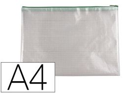 Bolsa multiusos q-connect pvc din A4 apertura superior con cremallera verde