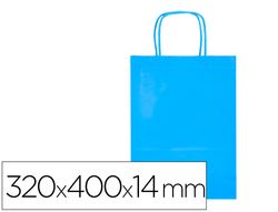 Bolsa papel q-connect celulosa celeste l con asa retorcida 320x400x14 mm