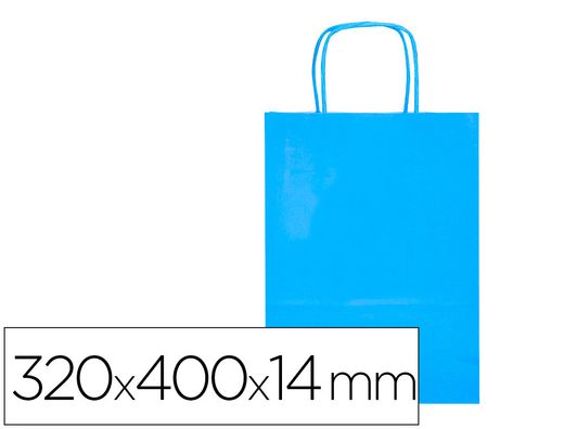 Bolsa papel q-connect celulosa celeste l con asa retorcida 320x400x14 mm