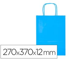Bolsa papel q-connect celulosa celeste m con asa retorcida 270x370x12 mm