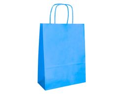 Bolsa papel q-connect celulosa celeste m con asa retorcida 270x370x12 mm