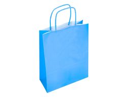 Bolsa papel q-connect celulosa celeste m con asa retorcida 270x370x12 mm