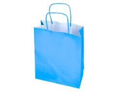 Bolsa papel q-connect celulosa celeste m con asa retorcida 270x370x12 mm