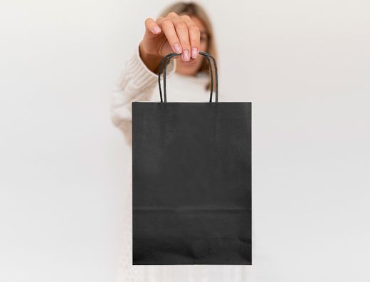 Bolsa papel q-connect celulosa negro m con asa retorcida 270x370x12 mm