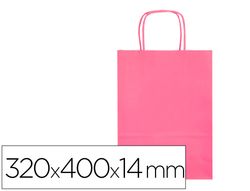 Bolsa papel q-connect celulosa rosa l con asa retorcida 320x400x14 mm