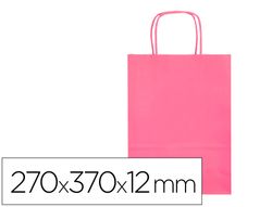 Bolsa papel q-connect celulosa rosa m con asa retorcida 270x370x12 mm