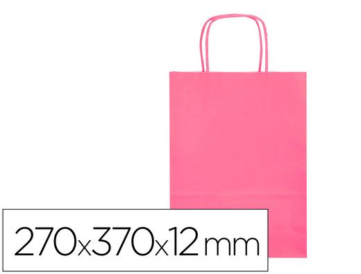 Bolsa papel q-connect celulosa rosa m con asa retorcida 270x370x12 mm