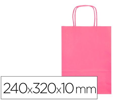 Bolsa papel q-connect celulosa rosa s con asa retorcida 240x320x10 mm