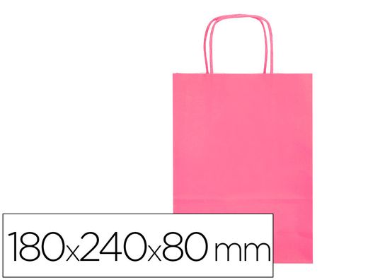 Bolsa papel q-connect celulosa rosa xs con asa retorcida 180x240x80 mm