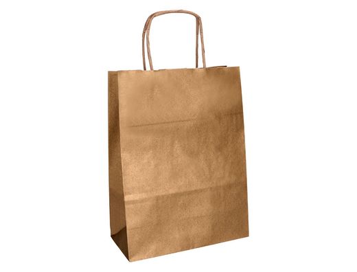 Bolsa papel q-connect kraft natural liso xs con asa retorcida 180x240x80 mm
