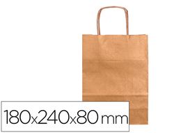 Bolsa papel q-connect kraft natural liso xs con asa retorcida 180x240x80 mm
