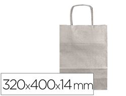 Bolsa papel q-connect kraft plata l con asa retorcida 320x400x14 mm