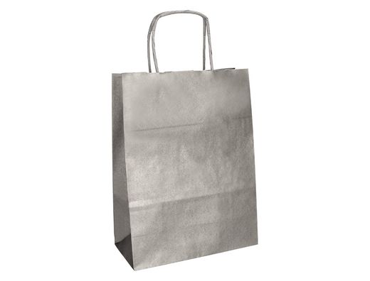 Bolsa papel q-connect kraft plata xs con asa retorcida 180x240x80 mm