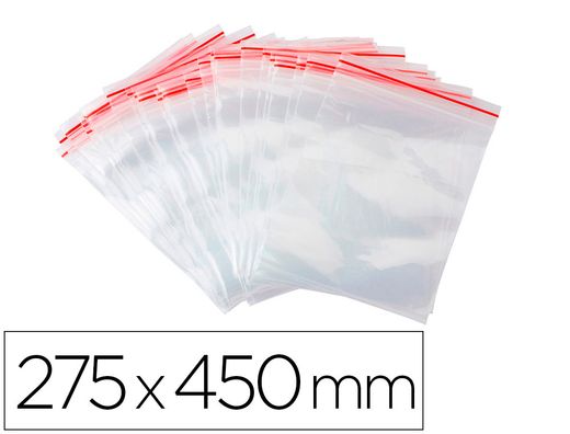 Bolsa plastico autocierre q-connect 275x450 mm paquete de 100 unidades