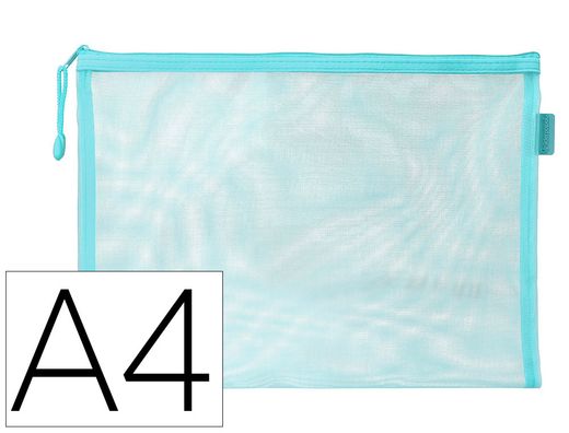Bolsa zipper bag liderpapel poliester transpirable multiusos din A4 azul pastel