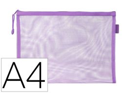 Bolsa zipper bag liderpapel poliester transpirable multiusos din A4 morado pastel