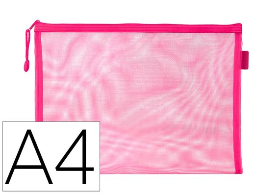 Bolsa zipper bag liderpapel poliester transpirable multiusos din A4 rosa