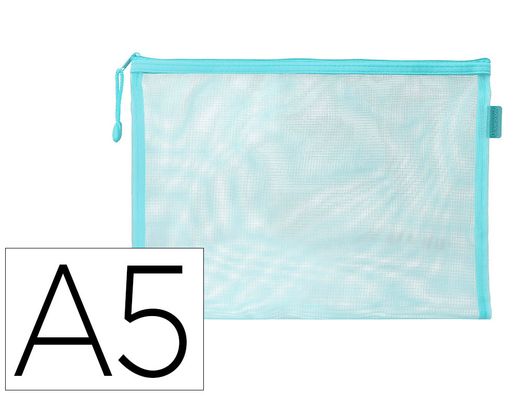 Bolsa zipper bag liderpapel poliester transpirable multiusos din A5 azul pastel