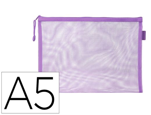 Bolsa zipper bag liderpapel poliester transpirable multiusos din A5 morado pastel