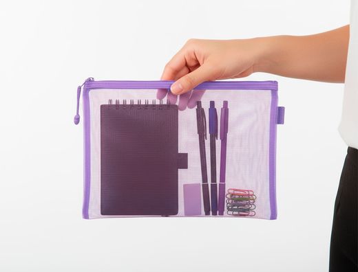 Bolsa zipper bag liderpapel poliester transpirable multiusos din A5 morado pastel