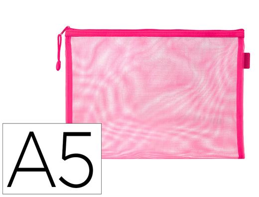 Bolsa zipper bag liderpapel poliester transpirable multiusos din A5 rosa