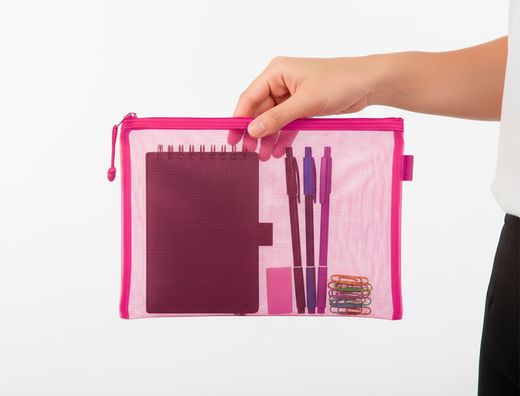 Bolsa zipper bag liderpapel poliester transpirable multiusos din A5 rosa
