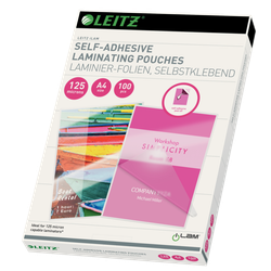 Bolsas plastificación Leitz DIN A4. Dorso adhesivo. (Caja 100) 125 micras