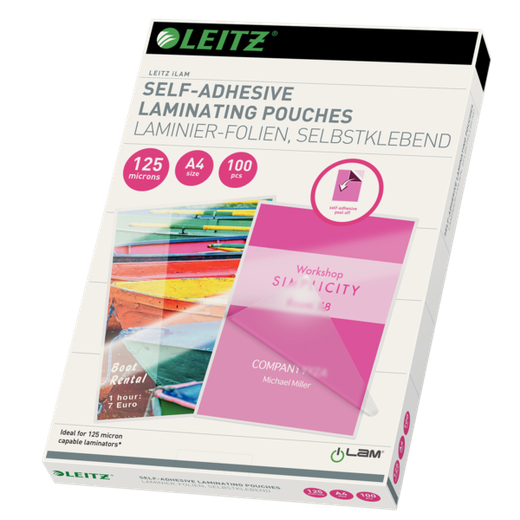 Bolsas plastificación Leitz DIN A4. Dorso adhesivo. (Caja 100) 125 micras