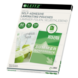 Bolsas plastificación Leitz DIN A4. Dorso adhesivo. (Caja 100) 80 micras