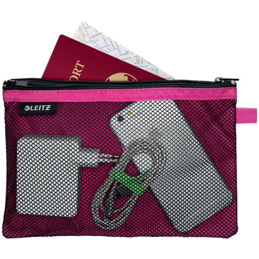 Bolsita nylon 2 departamentos WOW fucsia (23 x 15 cm) L